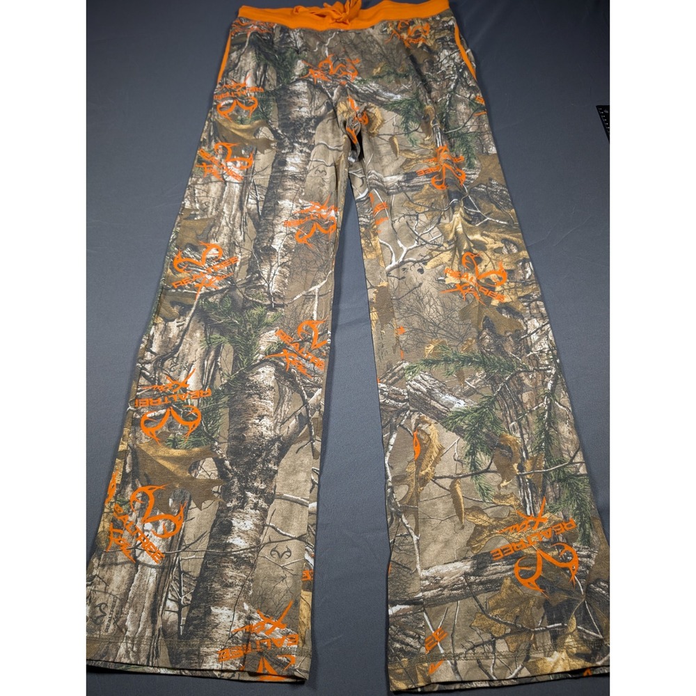 Realtree Xtra Camo Lounge Pajama Pants Mens XL Orange Logo Drawstring Cotton